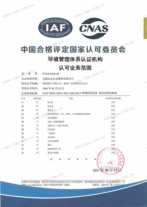 认证机构认可证书（中文）